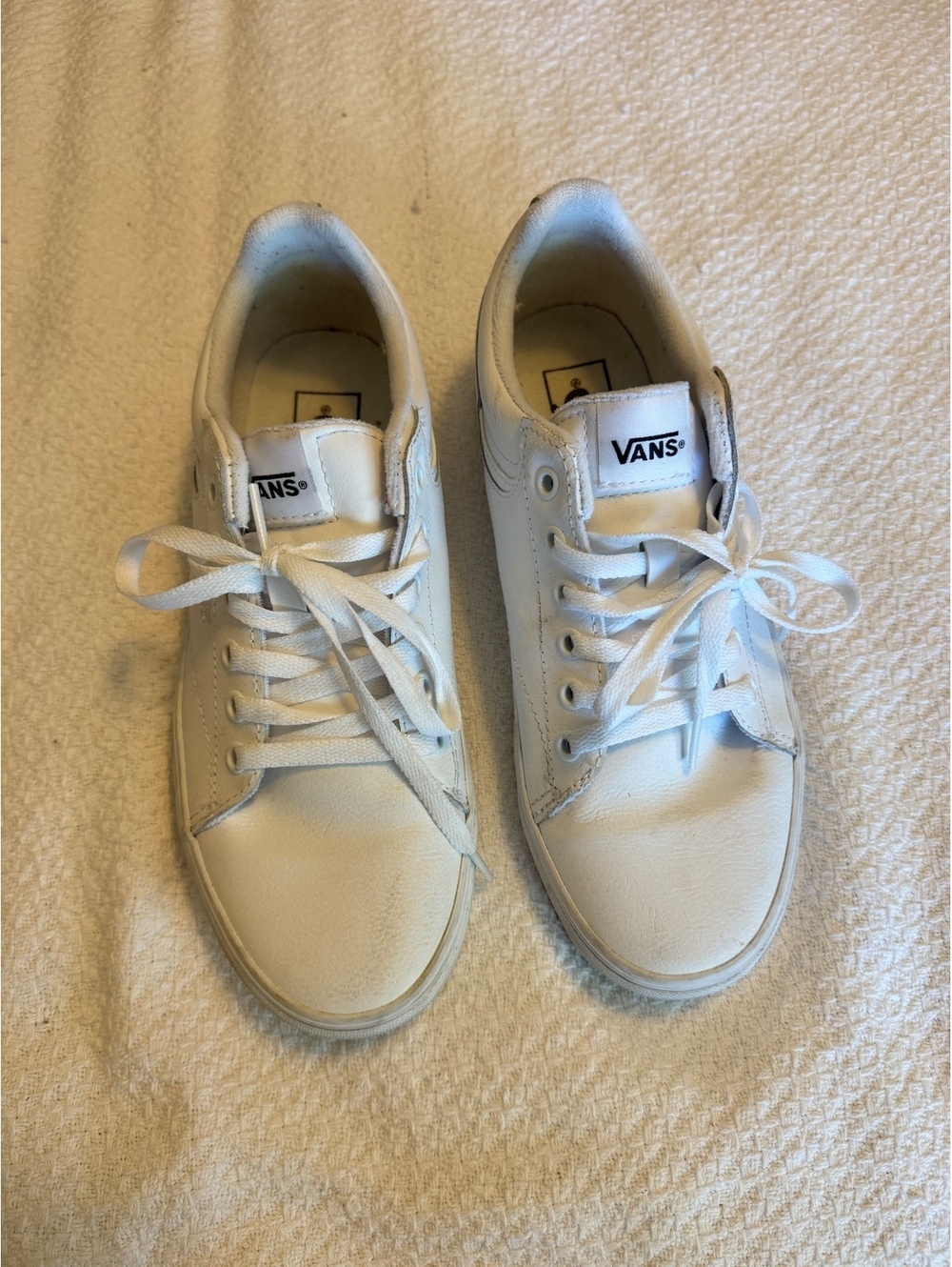Vans White Leather Sneakers Size 8.5